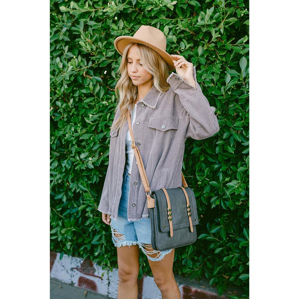 Double Compartment Large Two-Tone Colorblock Flapover Crossbody Bag Charcoal O_ - Picture 6 of 6